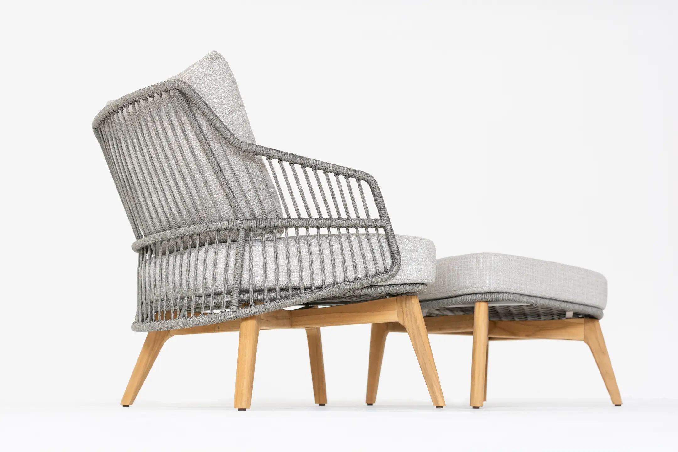 Sempre living chair Teak - silver grey with footstool detail 01