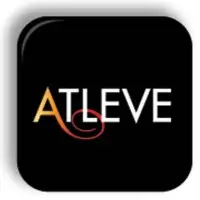 Das Logo für Palau Diningstuhl Khaki zeigt "ATLEVE" auf Schwarz; orangefarbenes A, roter Wirbel unter dem E.